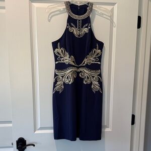 Elegant Navy Blue Embellished Dress